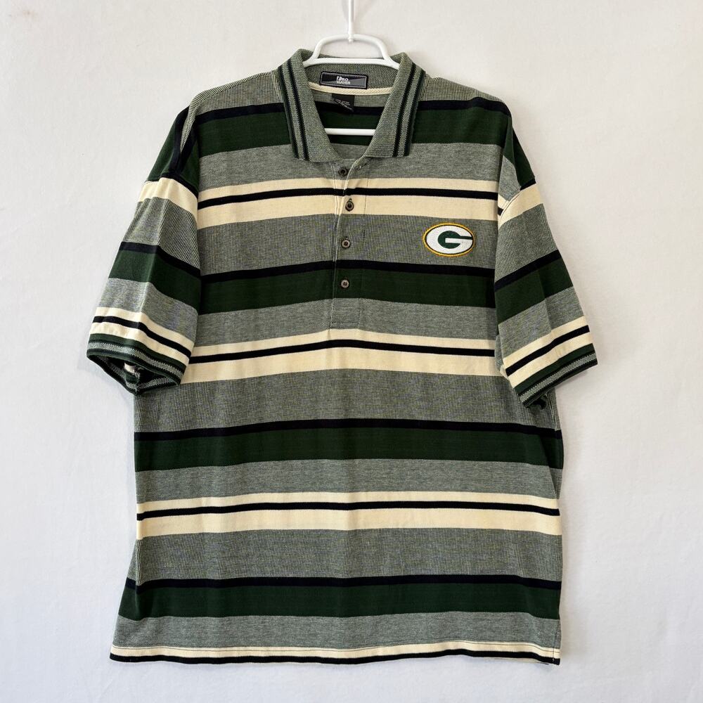 Green Bay Packers Polo Shirt Mens XL Striped Embroidered NFL Football Pro Player
